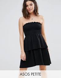 Asos Petite Bandeau Shirred Mini Sundress With Peplum Hem In Black Strapless Bandeau Top Double Layer Ruff Short Mini Dress Mini Sundress Womens Dresses