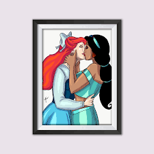 Ariel and Jasmine Lesbian Couple Disney Fan Art Available in - Etsy