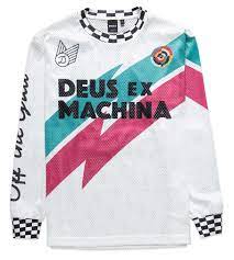 Tshirt manches longues d'inspiration moto en jersey mesh 100% coton. Deus Ex Machina Moto Jersey Curlewis White Combo