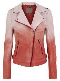 Fornas Dip Dyed Ombre Leather Biker Jacket In Coral Red Jacket Leather Biker Jacket Leather Biker Jacket