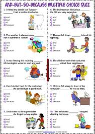 And But So Because Esl Printable Multiple Choice Quiz Learning English For Kids English Lessons For Kids Parts Of Speech Worksheets