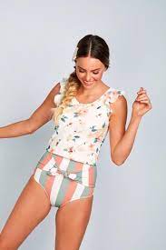 Ruffle Back V Midkini Top Desert Floral Midkini Tops Tankini Swimsuits For Women Trendy Swimsuits