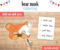 Bear Mask Kids Printable Mask Bear Mask Woodland Party Etsy Mask For Kids Printables Kids Bear Mask