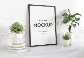 Vertical Black Frame Laying On Shelf Mockup In 2020 Vertical Frames Frame Plant Shelves