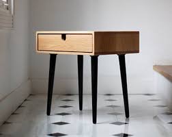 Mid Century Scandinavian Bedside Table Nightstand Two Drawers And Retro Legs Made Of Solid Oak Bedside Table Scandinavian Furniture Bedside Tables Nightstands