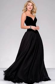 Jovani Dress 46606 Jovani 46606 Black Long A Line Chiffon Dress With Velvet Strapless Bodice Black Evening Dresses Prom Gown Strapless Long Dress