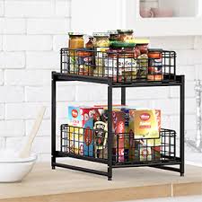 Appliances, sink, tap and water trap sold separately. Amazon Com Favothings Under Sink Cabinet Organizer 2 Tier Stackable Storage Shelf With Sliding Baskets Drawers For Kitchen Bathroom Office Black Kitchen Dining