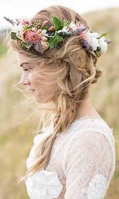 Wedding Hairstyles For Long Hair Bridal Braids With Flower Crown Boho Wedding Hair Wedding Hair Flowers Flowers In Hair