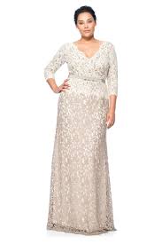 Lace Sleeve V Neck Gown With Grosgrain Ribbon Belt Plus Size Plus Size Long Dresses Plus Size Formal Dresses Formal Dresses With Sleeves