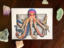 Octopus décor, Octopus art print, framed, watercolor artwork, homed décor,  neon artwork, 5x7, colorful, nautical artwork, gift for sea lover
