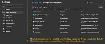 Find google in the default search engines list. Is Search And Site Suggestion Working Properly Microsoft Tech Community