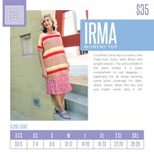 Lularoe Irma Shirt Sizing Chart Spring 2018 Irma Sizing