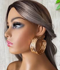 Big Gold Tone CLIP ON Hoop Earrings