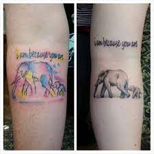 I Am Because You Are Mama Baby Elephant Watercolor Forearm Tattoos Matching Mother Daughter Tattoos Tattoos For Daughters Mother Tattoos Tattoos