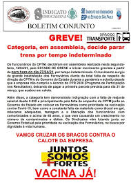 Mrsassembleia para definir o ppr 2021. Sindicatos Dos Trabalhadores Da Cptm Marcam Greve Para 27 De Abril