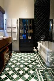 Pin By Estee Stanley Hancock Design On Sierra Ave Beverly Hills Flats Green Bathroom Dark Green Tile Light Green Bathrooms