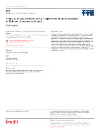 Traduction gratuite en ligne entre plus de 60 langues différentes, comme l'anglais, l'espagnol, le français, l'allemand, le portugais, l'italien, le chinois, le japonais, etc. Pdf Translation And Identity Social Trajectories Of The Translators Of Hebrew Literature In French