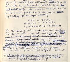 War Is Peace Freedom Is Slavery Ignorance Is Strength This Isn T Happiness Orwell Manuscript Peteski Orwell Peace George Orwell