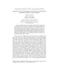 PDF) Reliability and Concurrent Validity of the Movement Assessment Battery  for Children