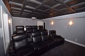 Basement Bathroom Build Soffitt Out 6 12 And Drop This Tile In Middle Source Www Ceilume Com Using Madison Home Home Theater Design Black Ceiling Tiles