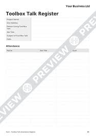 Once the toolbox talks have been uploaded, simply select the toolbox talks that you want to be given out that day. Free Toolbox Talk Attendance Register Form Template Haspod