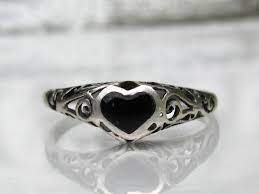 Romantic Onyx Heart Shaped Sterling Silver Filigree Ring Heart Etsy Sterling Silver Filigree Silver Black Onyx Ring