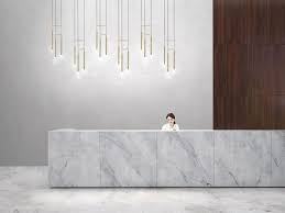 Led Direct Light Steel Pendant Lamp Candle By Grok Design Ramon Benedito Reception Desk Design Lobby Interior Design Office Reception Design