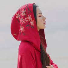此去经年 中国风改良汉服红斗篷外套女春秋中长款大衣宽松棉麻 red maxi women cotton linen
