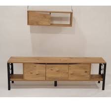 طاولة بلازما باللون الخشبي برف علوي Gank27 لمسة فن لكماليات المنزل