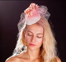 White Bird With Long Hair On Head Pink Bird Cage Veil White Lace Base And Pink Rose Fascinator Birdcage Veil Cage Veil Fascinator