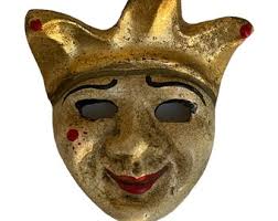 Pair of Carnival Masks in Plaster, Vintage, Size 9x9 Cm