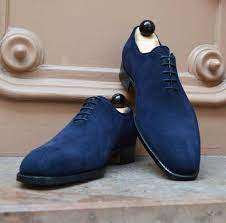 Handmade Mens Derby Style Shoes Dress Navy Blue Suede Lace Up Shoes Ebay Business Shoes Suede Oxford Shoes Lace Up Shoes