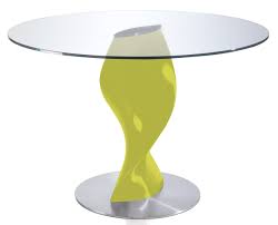 designer table ronde plateau verre et pied fibre de verre laque pistache torsada dimensions d 110 x h 76 cm lestendances fr plateau en verre fibre de verre table en verre