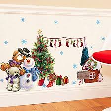 Merry Christmas Wall Sticker Santa Snowman Removable Vinyl Wall Decals Window Xmas Self Adhesi Christmas Wall Stickers Christmas Wall Decal Wall Decor Stickers