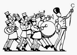 Here's an image of a marching band in red uniforms, including a drum and trumpet and horns. Marching Band Musical Ensemble Band Camp Clip Art Marching Band Clipart Black And White Hd Png Download Transparent Png Image Pngitem