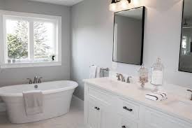 Gray color derives from white color so gray and white bathroom ideas combine well. Gray And White Classic Color Scheme Master Bathroom Design Ideas Bathroom Freestanding Master Bathroom Design Bathroom Design