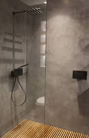 The Polished Concrete Floor And Walls Contrast With The Warmth Of The Wooden Shower Tray Italian Sho Concrete Shower Concrete Bathroom Bathroom Concrete Floor