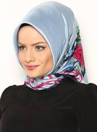 Hijab, satin square scarf, floral print, made in Turkey
