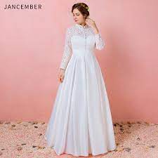 Bridesmaid casual cocktail & party day to night formal graduation homecoming mother of the bride night out prom vacation wedding guest work workout. Jancember Plus Size Satin Wedding Dress Ivory Long Sleeves High Neck Lace Up Back Buttons Lace Bridal Dress Robes De Mariee 2019 Wedding Dresses Aliexpress