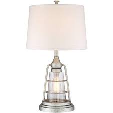 Hk living modern matt black triangle table lamp made of metal. Franklin Iron Works Nautical Table Lamp With Nightlight Led Edison Bulb Galvanized Metal Cage Drum Shade For Living Room Bedroom Target