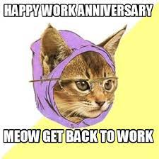 Happy work anniversary, featuring typing cat. Meme Creator Funny Happy Work Anniversary Meow Get Back To Work Meme Generator At Memecreator Org