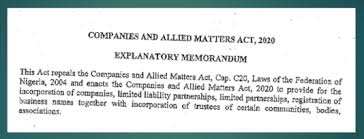 Nigeria Enacts A New Company Law Corporate Commercial Law Nigeria