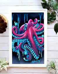 Octopus Colored Pencil Drawing Octopus Art Octopus Etsy In 2021 Octopus Drawing Color Pencil Art Circle Painting