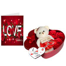 Bought this for valentine's day. Kesri Gifts Valentine Day Gift For Wife Girlfriend Boyfriend Husband Heart Shaped Box With Teddy And Roses With Keyring And Valentines Day Greeting Card Amazon In Home Kitchen