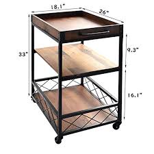 Wood and metal kitchen carts. Solid Wood Rolling Kitchen Cart With 3 Tier Storage Shelves Metal Frame Wine Glass Storage Bar Carts With Removable Top Farmhouse Goals