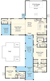 Plan 33160zr Energy Efficient House Plan With Courtyard Courtyard House Plans Courtyard House New House Plans