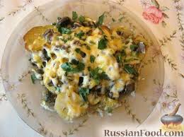 картошка с курицей и грибами в сметане в духовке Recept Kartofel Zapechennyj V Duhovke S Syrom I Gribami Na Russianfood Com Food Recipes Breakfast