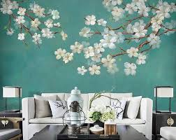 Birds And Flowers Wallpaper Vintage Dark Birds And Flowers Wallpaper Nature Wall Mural Etsy Wall Murals Bedroom Wall Murals Dark Green Walls