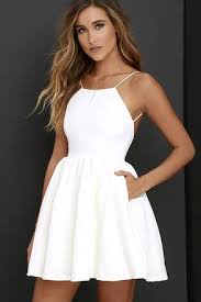 Chic Freely Ivory Backless Skater Dress In 2020 White Homecoming Dresses Mini Prom Dresses White Dresses Graduation