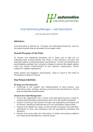 Proficiency and certifications as required. Https Www Automotiveip Co Uk Wp Content Uploads Sites 7 2016 01 Cost Estimating Manager Generic Jd Pdf